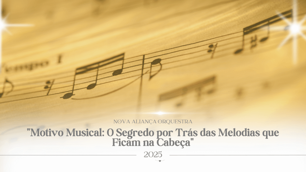Partitura com notas musicais em fundo dourado, ilustrando o conceito de motivo musical